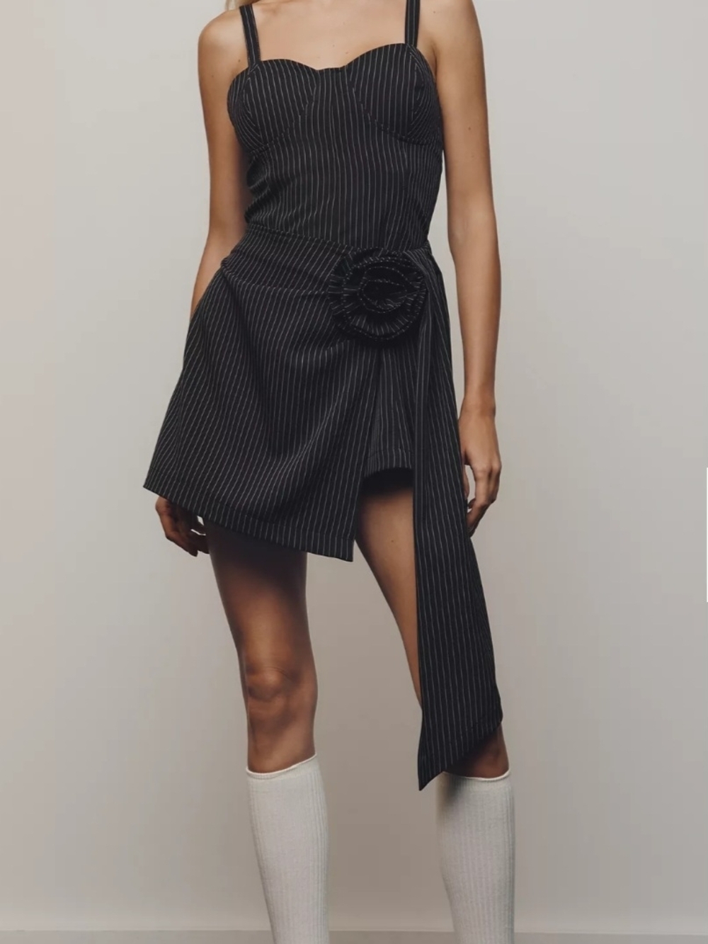 Anthropologie's Porridge Pinstripe Asymmetric Romper Size Large